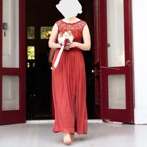 David's Bridal - Lace Bridesmaid Dress with Long Mesh Skirt - Size 8 - Cinnamon